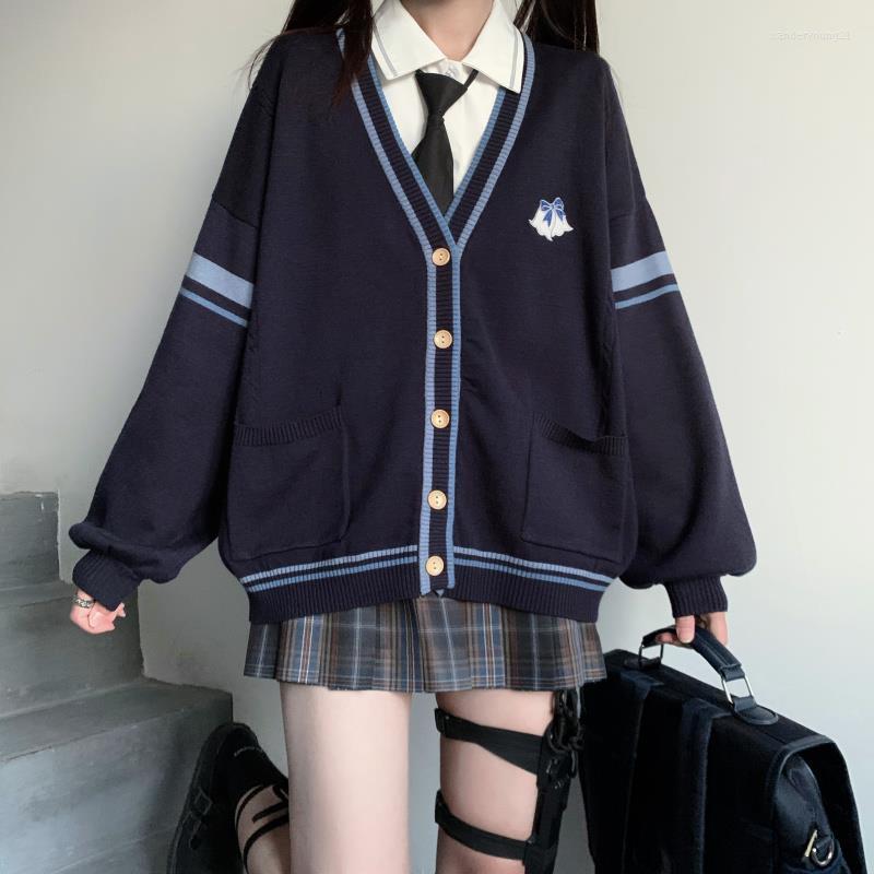 Women' Knits College Style Autumn Winter Japanese Long Sleeve V-neck Sweater Coat Female Student Korean Loose Knitted Cardigan, Navy cardigan
Women' Knits College Style Autumn Winter Japanese Long Sleeve V-neck Sweater Coat Female Student Korean Loose Knitted Cardigan, Navy cardigan