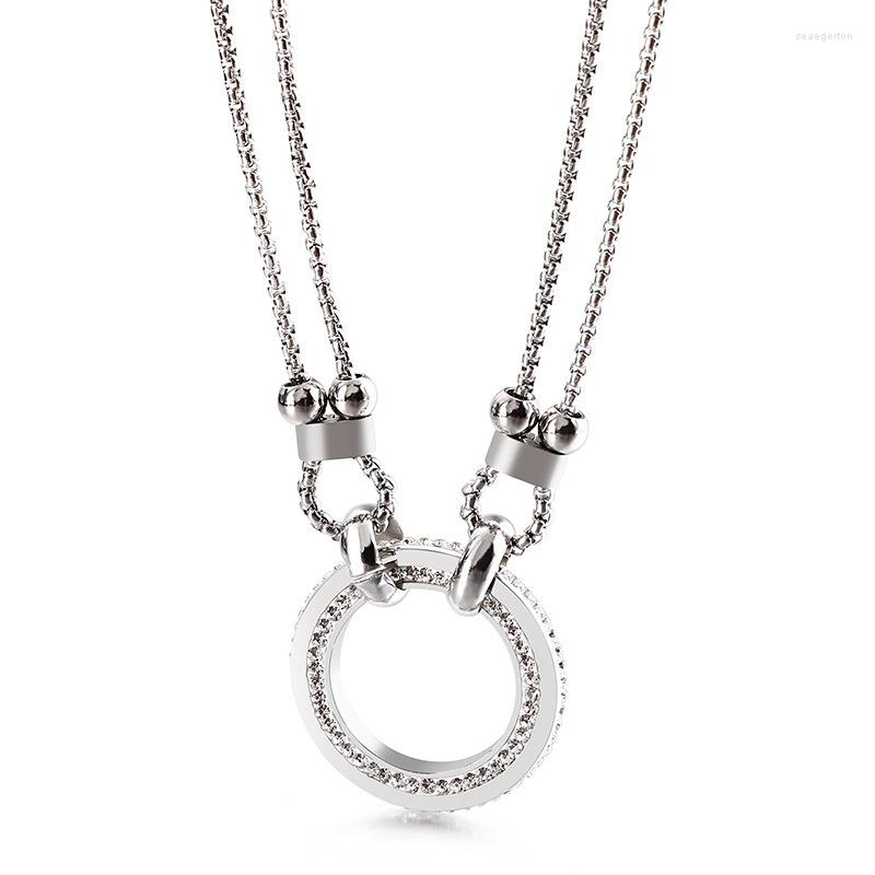 Pendant Necklaces Fashion Round Women's Necklace Korean Style Titanium Steel CZ Stones Double
Pendant Necklaces Fashion Round Women's Necklace Korean Style Titanium Steel CZ Stones Double