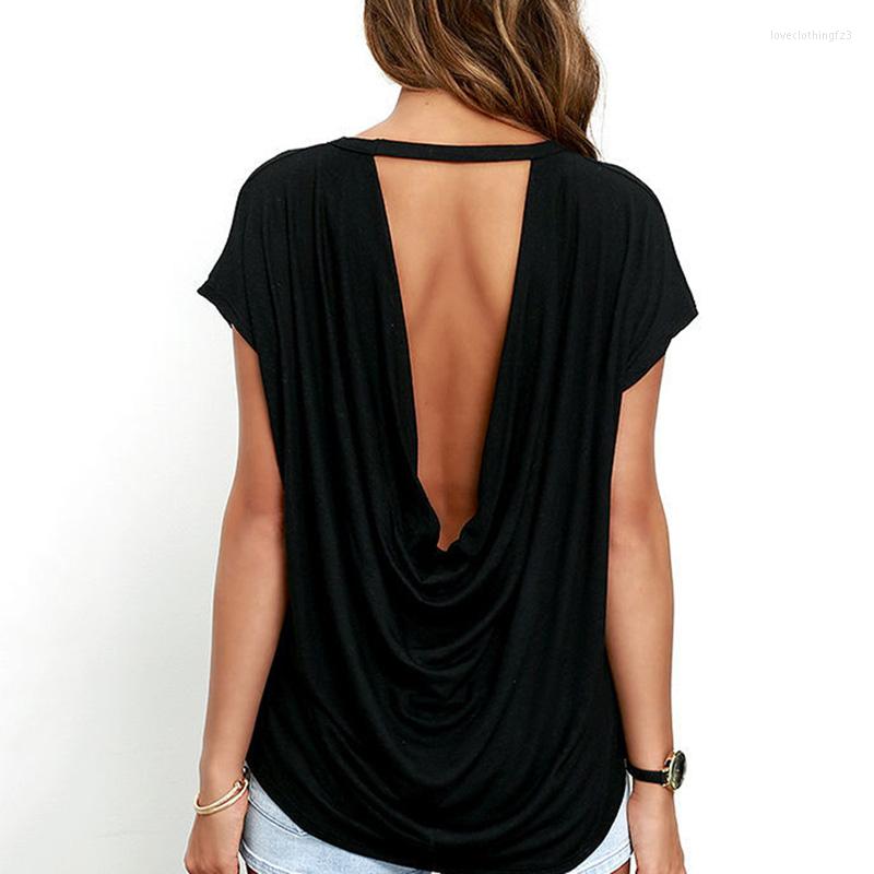 Women' T Shirts Bigsweety Women Casual Backless Short Sleeve TShirt Summer Loose O-neck Tops Tees Black White Open Back Shirt
Women' T Shirts Bigsweety Women Casual Backless Short Sleeve TShirt Summer Loose O-neck Tops Tees Black White Open Back Shirt