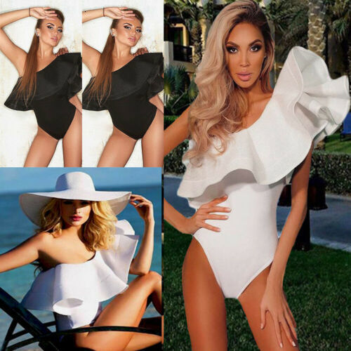 Womens Jumpsuits Rompers Summer Sexy Solid Ruffles One Shoulder Leotard 230214