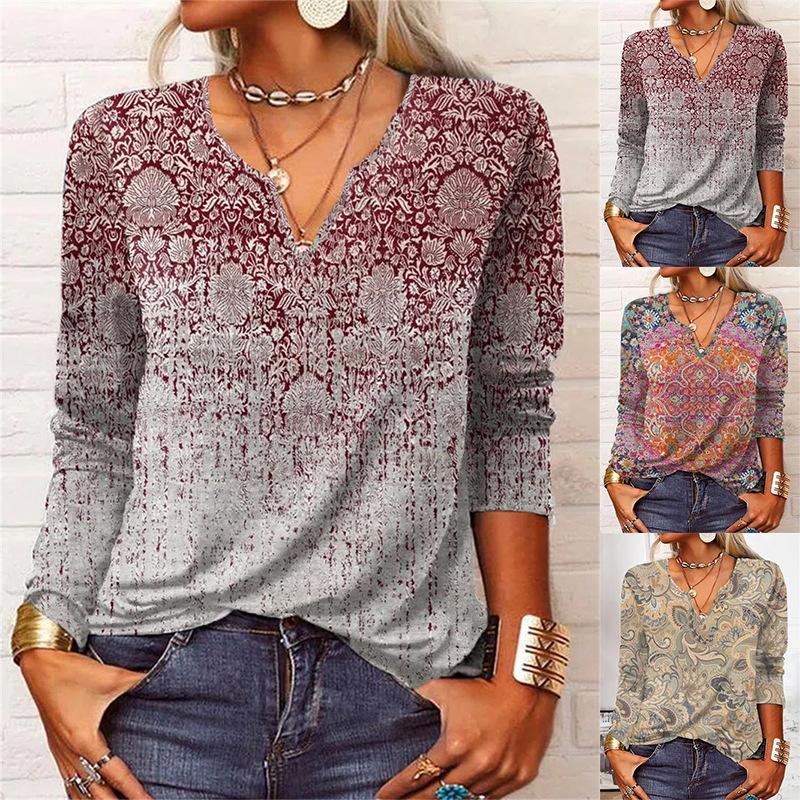 Women' T Shirts Autumn Winter Long-sleeved Women' Loose Geometric Flower Theme V Neck T-shirt Female Casual Temperament Print Fashion, Khaki
Women' T Shirts Autumn Winter Long-sleeved Women' Loose Geometric Flower Theme V Neck T-shirt Female Casual Temperament Print Fashion, Khaki