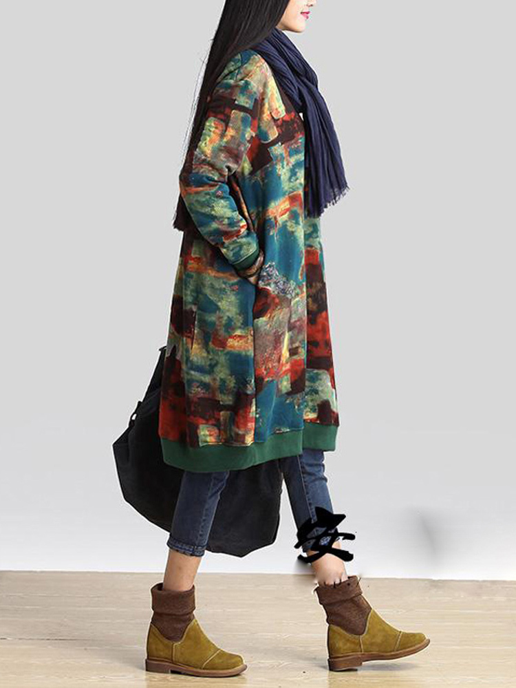 Casual Dresses Autumn Winter Women Dress Oversized ONeck Thick Velvet Outwear Graffiti Print Woolen Hoodies Plush Midi 230214