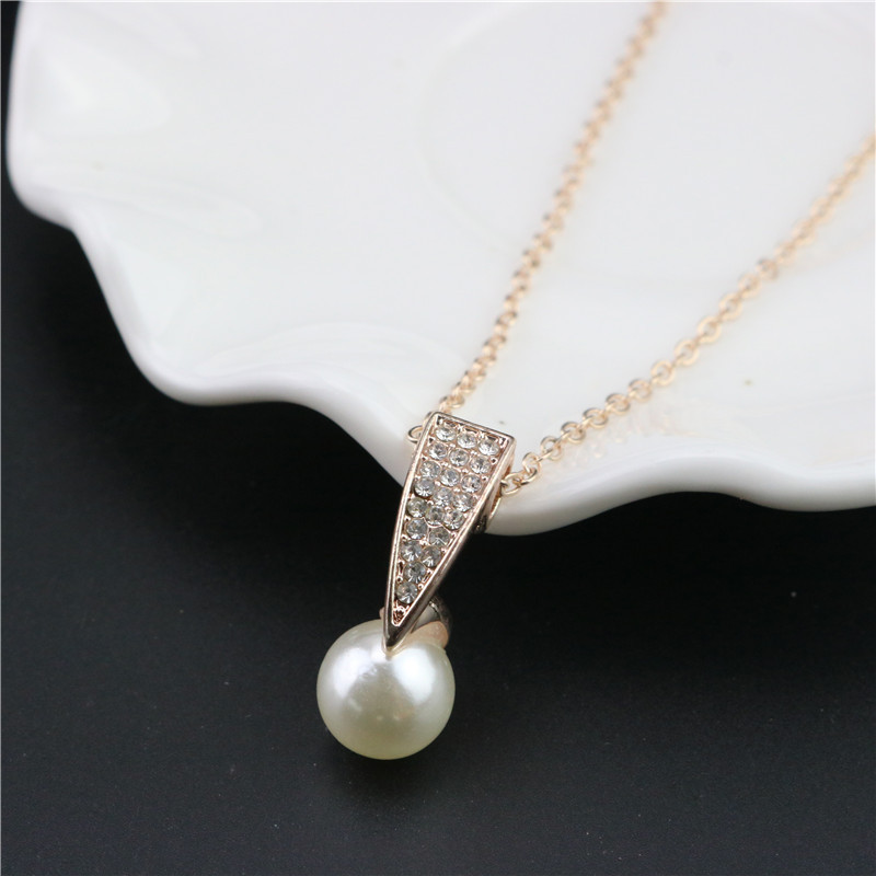 3pcs Women Trendy Pearl Earrings Necklace Jewelry Set Superior Quality Rhinestones Bride Party Earring