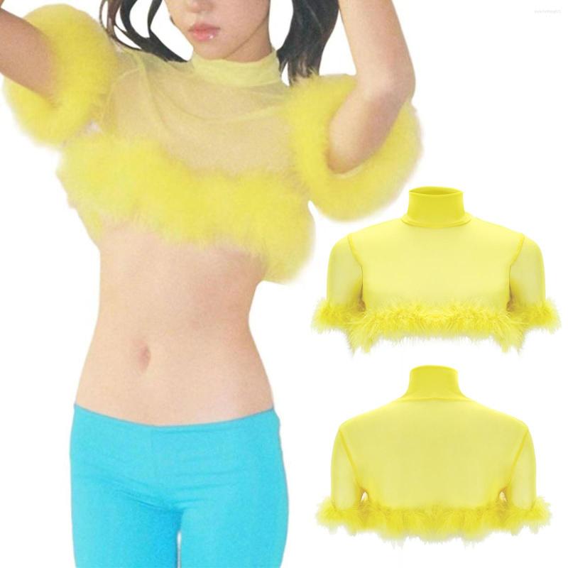 Women' T Shirts Women Sexy Elastic Mesh Feather Shirt Top Evening Dance Party Yellow Short Tunic Blouse
Women' T Shirts Women Sexy Elastic Mesh Feather Shirt Top Evening Dance Party Yellow Short Tunic Blouse