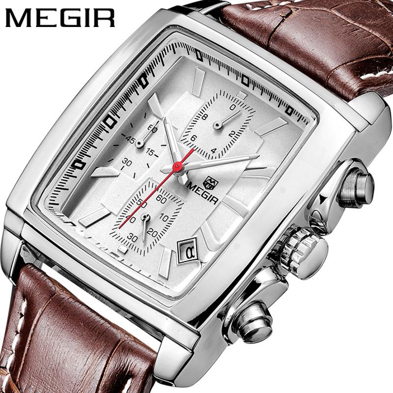 Wristwatches MEGIR Brand Men's Watch Multi-function Sports Leather Strap Rectangular Dial Men Watches Luminous Reloj Hombre Clock, Brown
Wristwatches MEGIR Brand Men's Watch Multi-function Sports Leather Strap Rectangular Dial Men Watches Luminous Reloj Hombre Clock, Brown