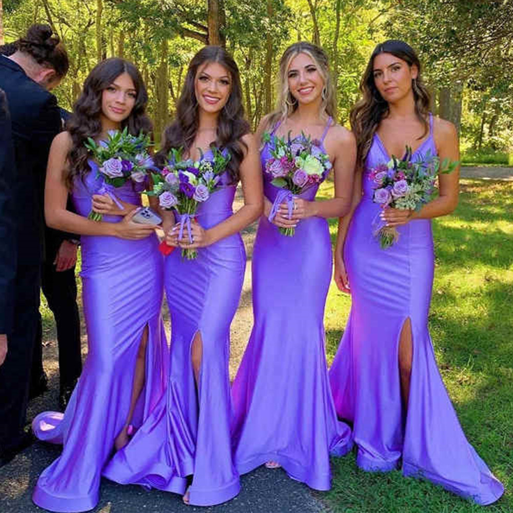 Sexy V-Neck Long Satin Mermaid Split Bridesmaids Formal Dresses Open Back Spaghetti Lace-up Sleeveless Floor-Length Satin Split Front Side
Sexy V-Neck Long Satin Mermaid Split Bridesmaids Formal Dresses Open Back Spaghetti Lace-up Sleeveless Floor-Length Satin Split Front Side