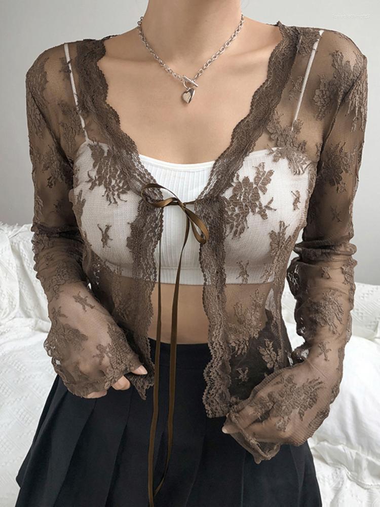 Women' T Shirts Sunny Lace Floral Crop Top See Through Y2k Vintage Cardigans Women Tie Up Chic Korean Fairycore Tee All Matched Cute, Brown
Women' T Shirts Sunny Lace Floral Crop Top See Through Y2k Vintage Cardigans Women Tie Up Chic Korean Fairycore Tee All Matched Cute, Brown