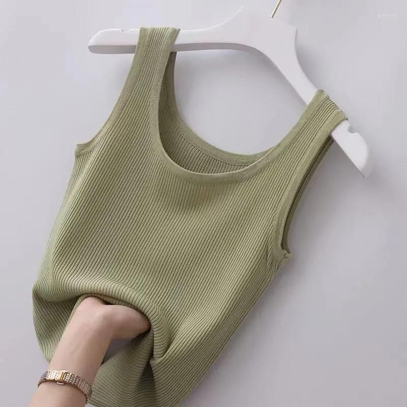 

Women's Tanks 2023 Vest Tops Sexy Sleeveless Summer Knitted Women's Suspenders Solid Color Black White T-shirt Slim Fit Inside