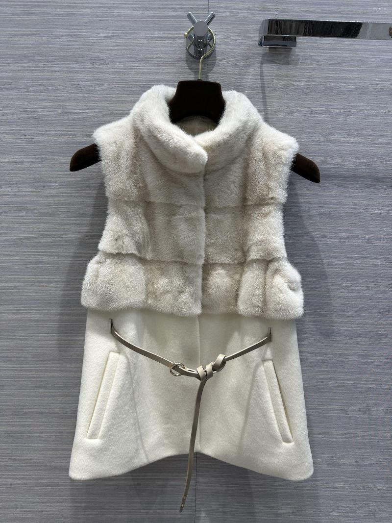 Women' Fur Woollen Cloth Spliced Mink Vest Delivered With Suede Belt. Elegant And Lazy Style. Light Stylish Grand, Beige
Women' Fur Woollen Cloth Spliced Mink Vest Delivered With Suede Belt. Elegant And Lazy Style. Light Stylish Grand, Beige