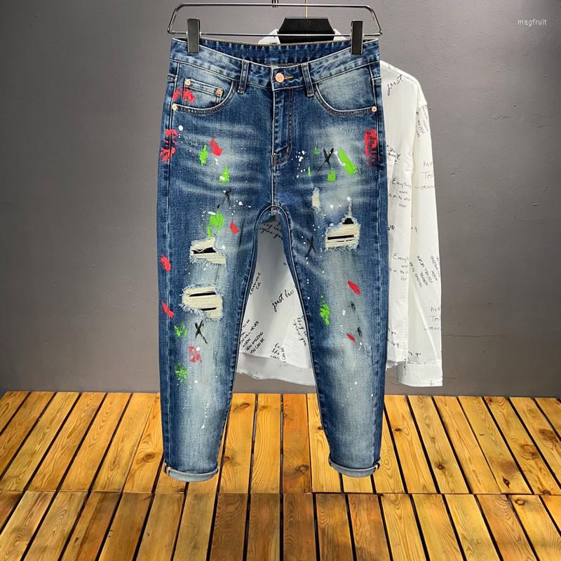 Men's Jeans P0215 Fashion Men's 2023 Runway Luxury European Design Party Style Clothing, Picture shown