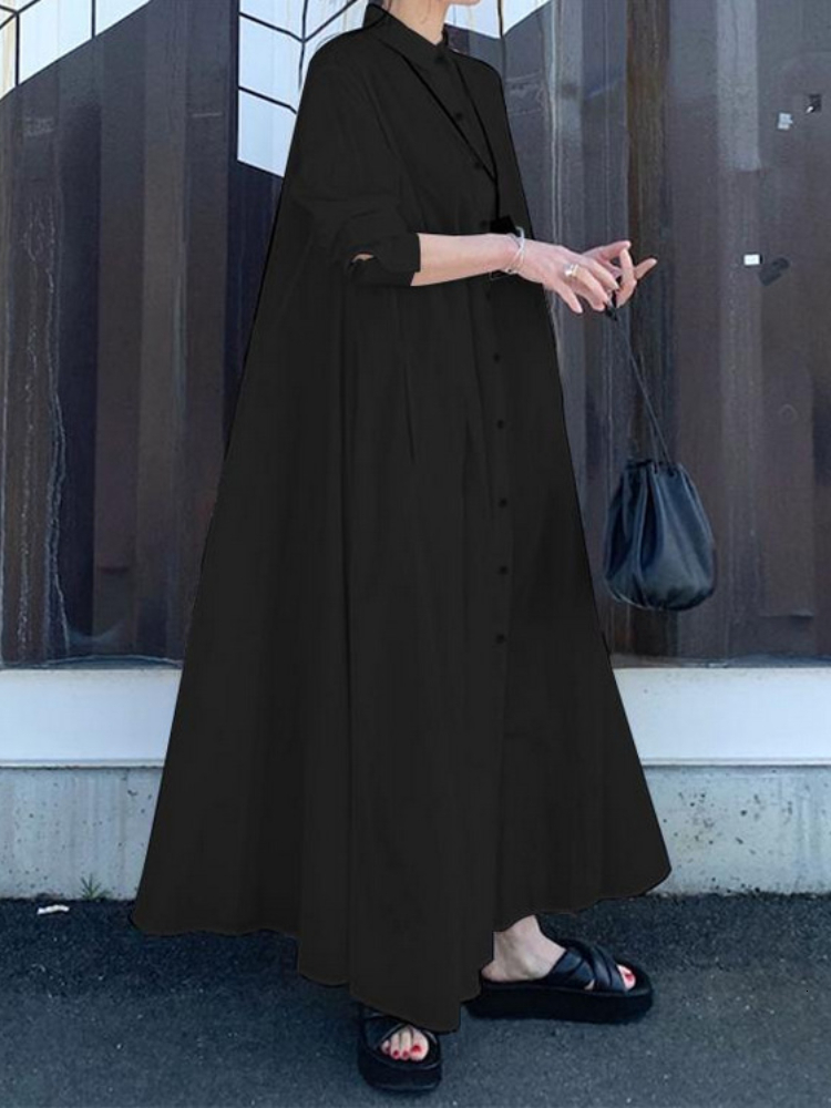 Casual Dresses SpringSummer Commuting Style Long Solid Color Polo Sleeve Loose Shirt Oversized Streetwear Robe 230214