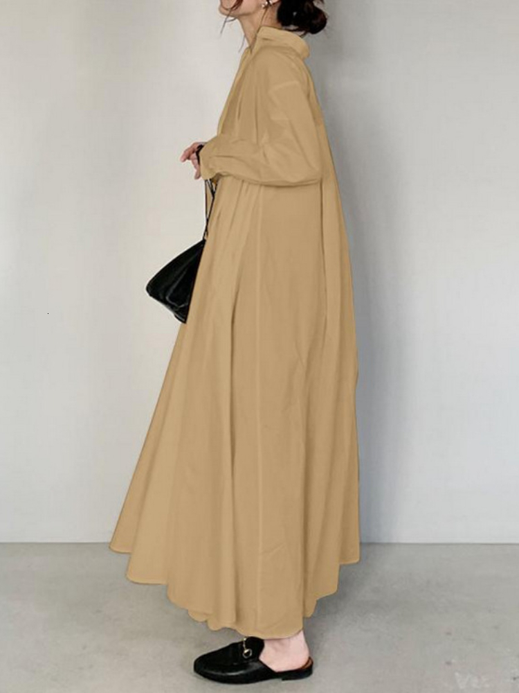 Casual Dresses SpringSummer Commuting Style Long Solid Color Polo Sleeve Loose Shirt Oversized Streetwear Robe 230214