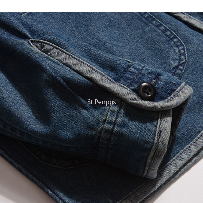 Men's Jackets Retro Washed Denim Cardigan Casual Loose Cotton VNeck Big Pocket JapaneseStyle Tooling for Men 230213