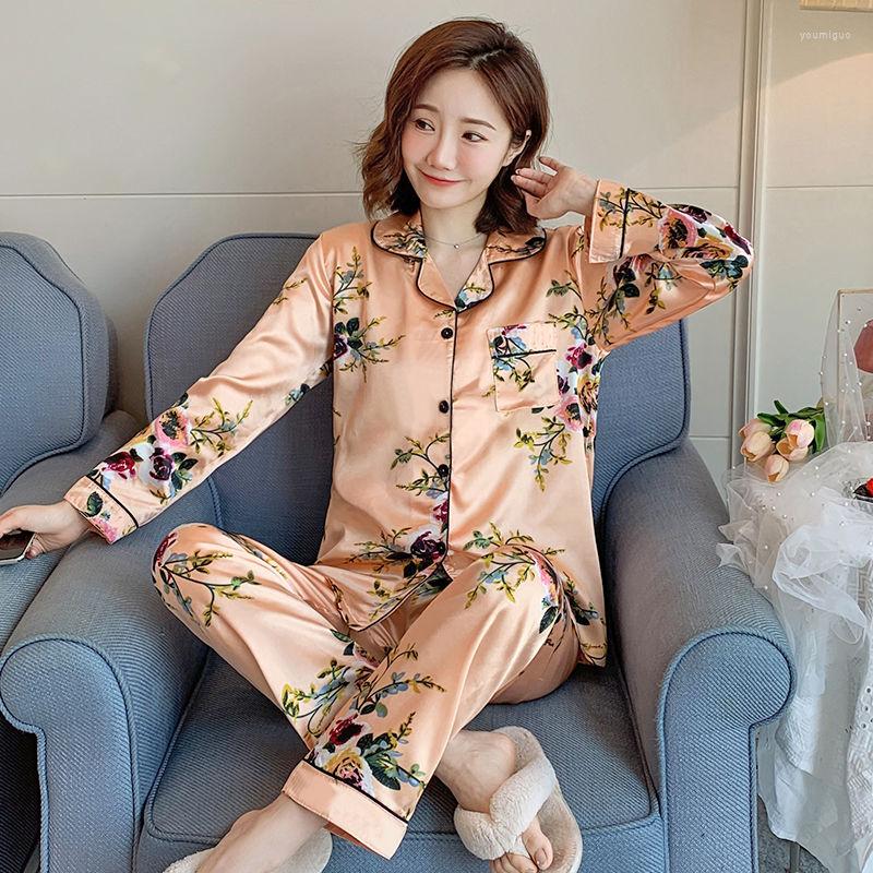 Women's Sleepwear Fashion Women's Pajamas Set Simulated Silk Thin Long Sleeve Trousers Korean Autumn Cardigan Home Wear Plus Size, Yellow
Women's Sleepwear Fashion Women's Pajamas Set Simulated Silk Thin Long Sleeve Trousers Korean Autumn Cardigan Home Wear Plus Size, Yellow