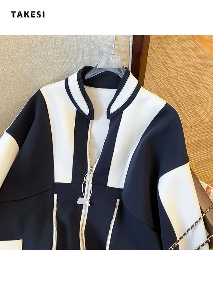 Women's Jackets American Casual Patchwork Coats Women Allmatch Fashion Loose Harajuku Color Block Outwear Zipper Bomber Jacket Streetwear Fall 23