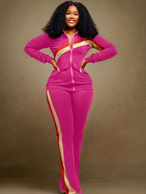 Women's Two Piece Pants Autumn Winter Two Piece Set Women Tracksuit Zipper Stand Collar Jacket Tops Pants Suits Set Fashion Patchwork Two Piece O