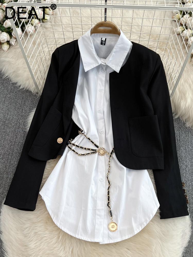 Women' Blouses Fashion Loose Single Breasted Chains Belt Long Sleeve Shirt Women Round Collar Shawl Coat Two Pic Set 2023 Spring, White
Women' Blouses Fashion Loose Single Breasted Chains Belt Long Sleeve Shirt Women Round Collar Shawl Coat Two Pic Set 2023 Spring, White