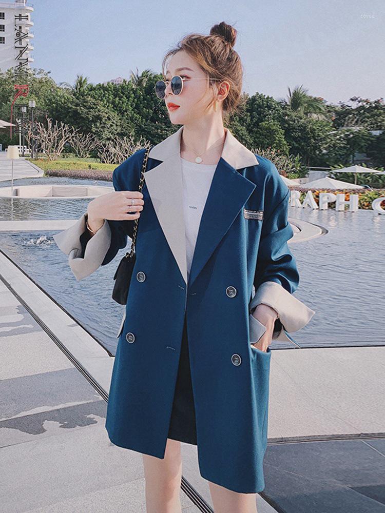 

Women' Suits LANMREM Korean Spliced Women Blazer Coat Double Breasted Long Sleeves Color Block Coats Female Clothing 2023 Spring 2YA465, Blue