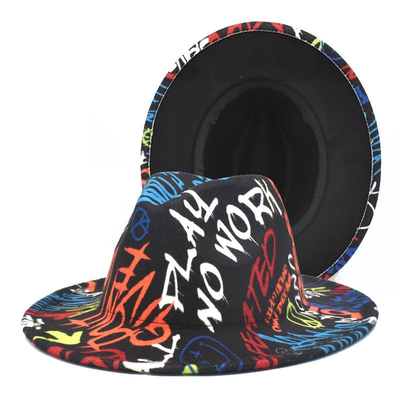 Wide Brim Hats Colorful Graffiti For Women Fashion Flat Panama Wool Felt Jazz Fedora Men Tie-dye Color Hat Caps
Wide Brim Hats Colorful Graffiti For Women Fashion Flat Panama Wool Felt Jazz Fedora Men Tie-dye Color Hat Caps