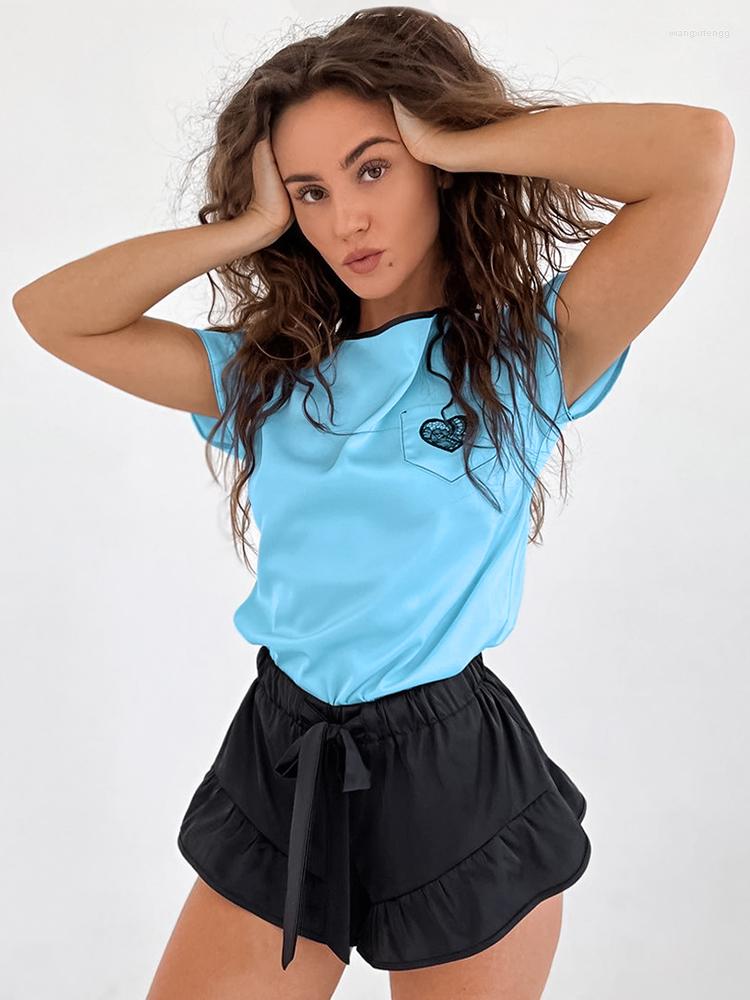 Women' Sleepwear Hiloc Color Block Satin Women Pajama Ruffle Short Set Woman 2 Pieces Sexy Pajamas Pocket Sleeve Loungewear 2023, Multicolor
Women' Sleepwear Hiloc Color Block Satin Women Pajama Ruffle Short Set Woman 2 Pieces Sexy Pajamas Pocket Sleeve Loungewear 2023, Multicolor