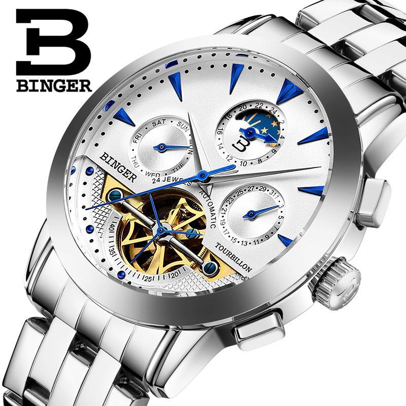 Wristwatches Switzerland Men's Watch BINGER Automatic Mechanical Tourbillon Watches Sapphire Moon Phase Waterproof Clocks B1188, Item 7
Wristwatches Switzerland Men's Watch BINGER Automatic Mechanical Tourbillon Watches Sapphire Moon Phase Waterproof Clocks B1188, Item 7