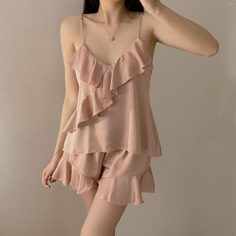 Women's Sleepwear Sexy Women's Ruffles Pajamas Summer Home Clothes 2 Piece Sling Set Pijamas Feminino Suits With Shorts Casual, Beige
Women's Sleepwear Sexy Women's Ruffles Pajamas Summer Home Clothes 2 Piece Sling Set Pijamas Feminino Suits With Shorts Casual, Beige