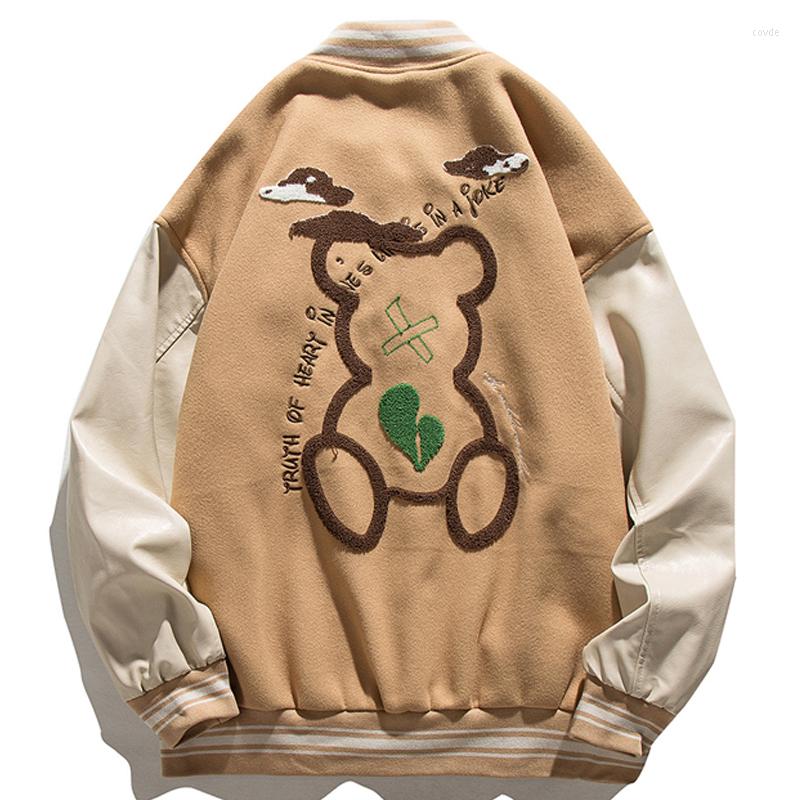 Men's Jackets Cartoon Bear Embroidery Varsity Jacket Mens Japan Harajuku Retro Basrball Uniform Leather Stitching Loose Daily Hip Hop, Black
Men's Jackets Cartoon Bear Embroidery Varsity Jacket Mens Japan Harajuku Retro Basrball Uniform Leather Stitching Loose Daily Hip Hop, Black