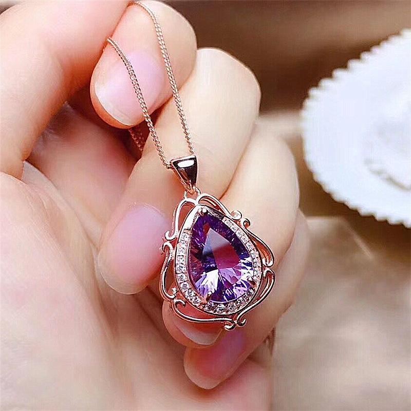 Pendant Necklaces Luxury Women's Wedding Necklace Rose Gold Plated Filled Purple Gems Crystal Princess Banquet Chain Jewelry Lover's GiftPen
Pendant Necklaces Luxury Women's Wedding Necklace Rose Gold Plated Filled Purple Gems Crystal Princess Banquet Chain Jewelry Lover's GiftPen
