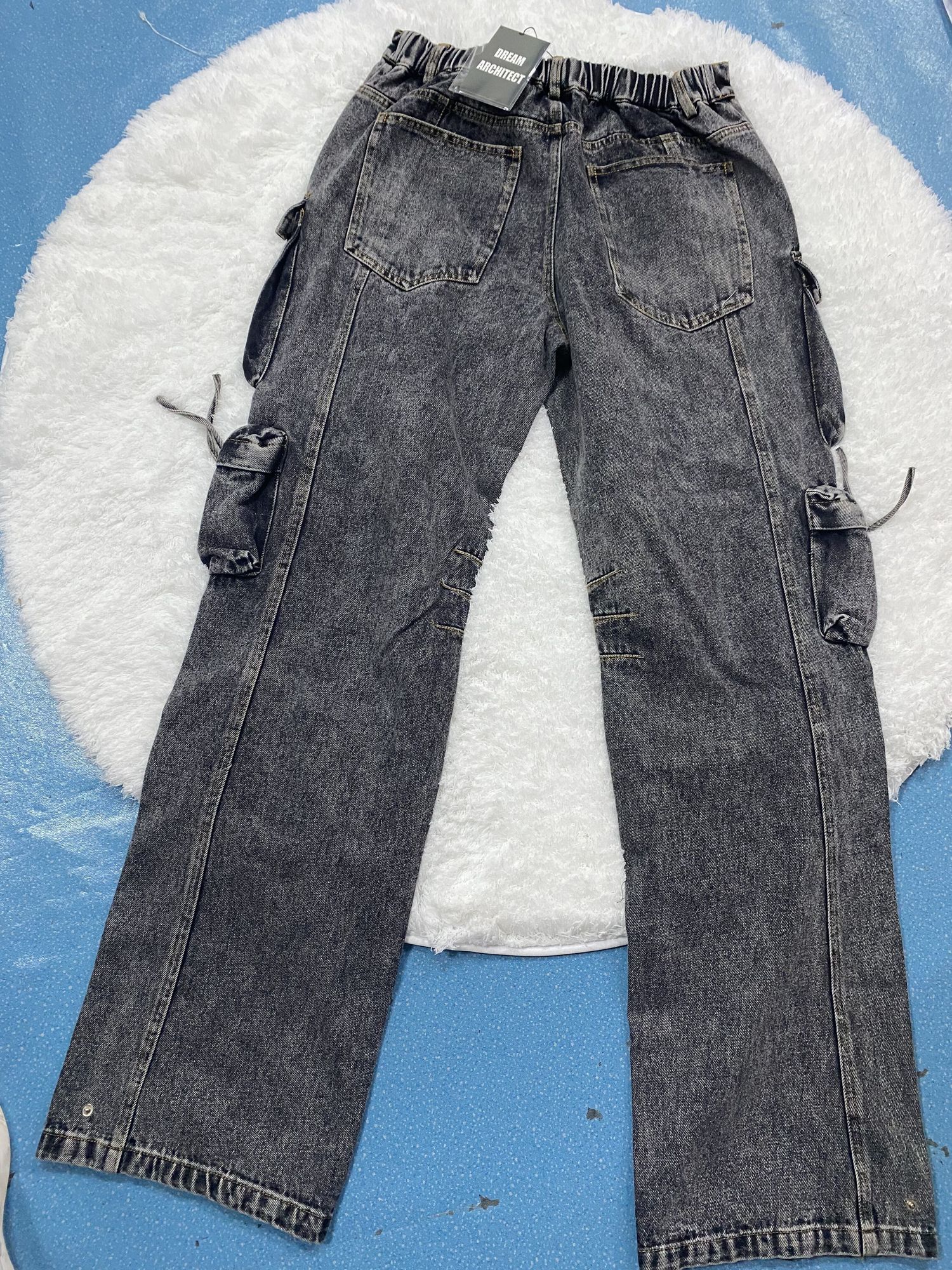Women's Jeans GetSpring Women Denim Pants Autumn Winter Multi pocket Wide Leg Jeans Fashion Loose Leisure Long Denim Trousers Arrvial 230214