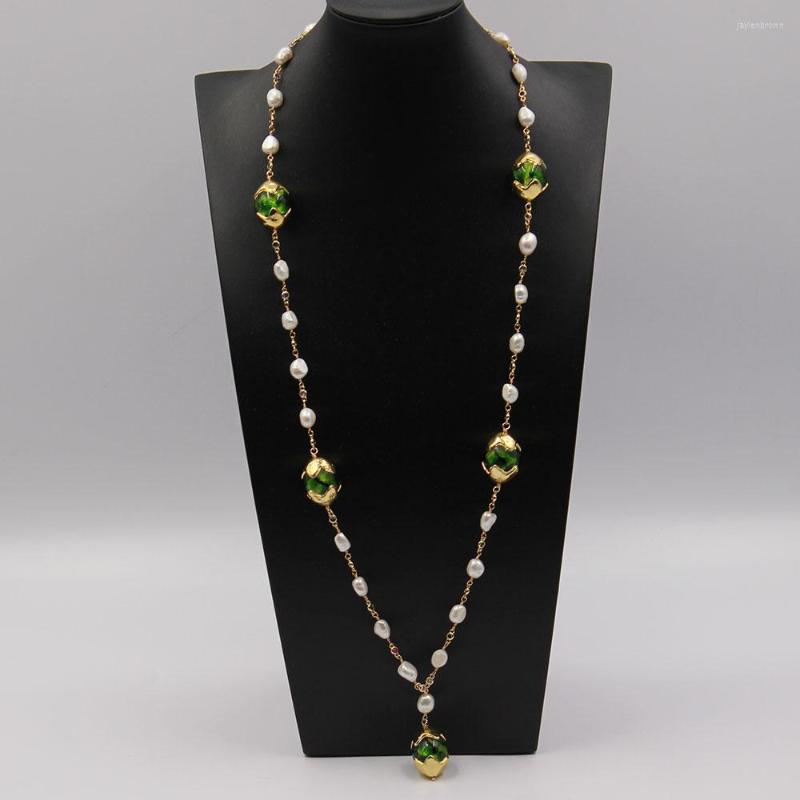 Pendant Necklaces GuaiGuai Jewelry Natural White Baroque Keshi Pearl Green Murano Glass Rosary Chain Long Necklace Handmade For Women
Pendant Necklaces GuaiGuai Jewelry Natural White Baroque Keshi Pearl Green Murano Glass Rosary Chain Long Necklace Handmade For Women