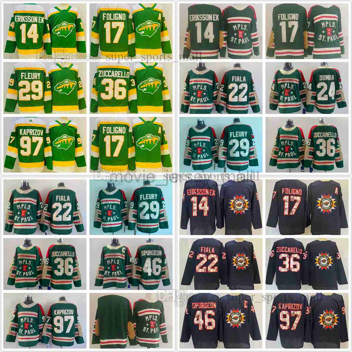 New Reverse Retro Ice Hockey Jerseys 16 Zucker 17 Foligno 36 Mats Zuccarello Suter Fiala Dumba Spurgeon Granlund Vanek Pominville Kaprizov Staal Eriksson, Same as picture (with team name)
New Reverse Retro Ice Hockey Jerseys 16 Zucker 17 Foligno 36 Mats Zuccarello Suter Fiala Dumba Spurgeon Granlund Vanek Pominville Kaprizov Staal Eriksson, Same as picture (with team name)