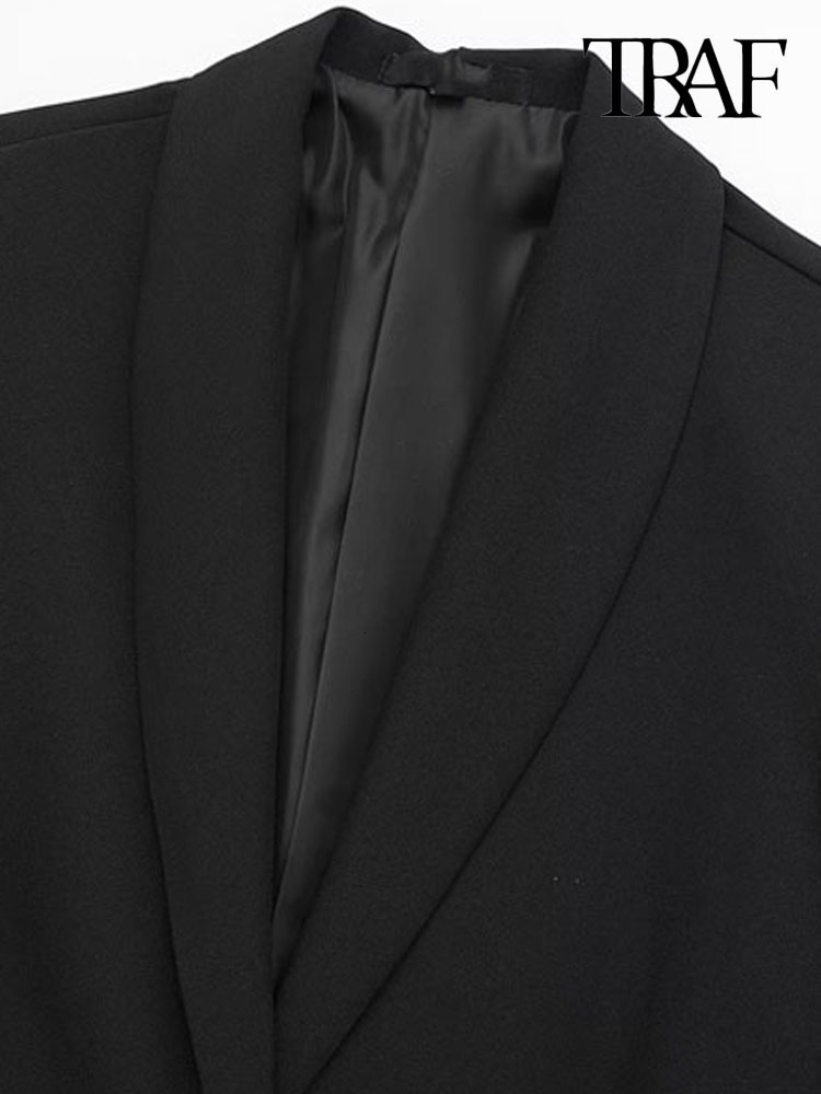 Women's Suits Blazers TRAF Women Fashion With Feathers Front Button Blazer Coat Vintage Long Sleeve Flap Pockets Female Outerwear Chic Vestes 230
