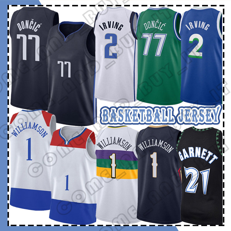 Luka Doncic Kyrie Irving Basketball Zion 1 Williamson 2 77 41 21 Jerseys Kevin Garnett Dirk Nowitzki Retro 2023 City White black green Jersey