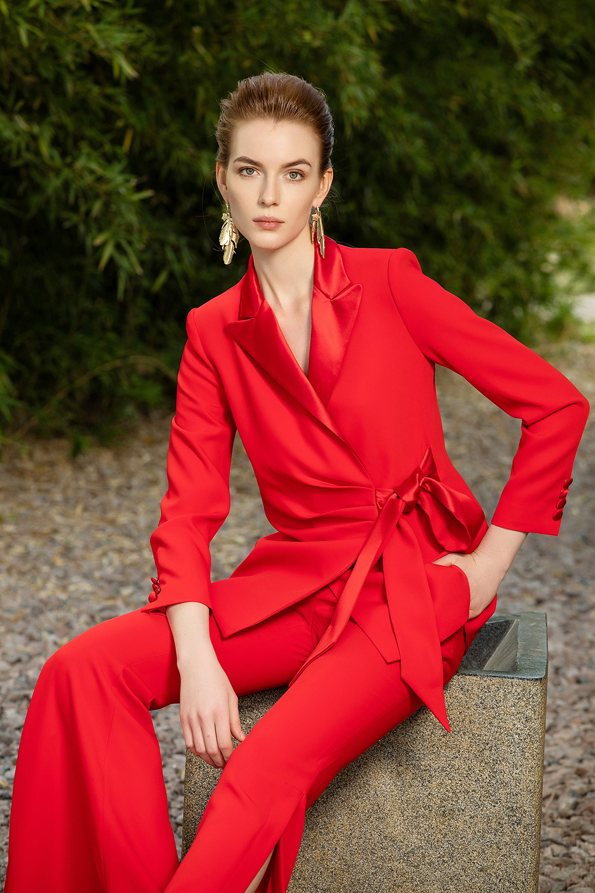 Bright Red Tailored Women Pants Suits Spring Prom Party Wear Blazer For Wedding Loose Trousers 2 Pieces