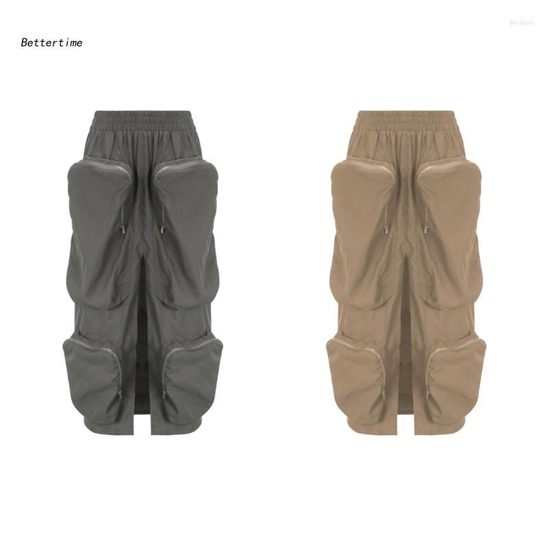 Skirts B36D Women Aesthetic Cargo Long Skirt With Pockets High Waist Split Front Midi Straight 90s Vintage Harajuku Streetwear, Khaki
Skirts B36D Women Aesthetic Cargo Long Skirt With Pockets High Waist Split Front Midi Straight 90s Vintage Harajuku Streetwear, Khaki