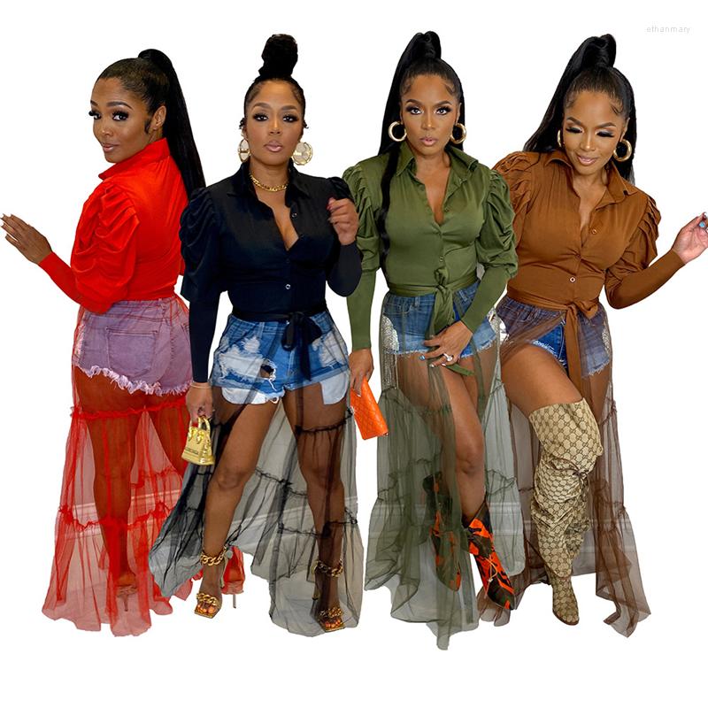 Casual Dresses Sheer Mesh Patchwork Solid Shirt Dress Women Stretchy Buttons Turn Down Collar Long Puff Sleeve Bandage Maxi, Black
Casual Dresses Sheer Mesh Patchwork Solid Shirt Dress Women Stretchy Buttons Turn Down Collar Long Puff Sleeve Bandage Maxi, Black