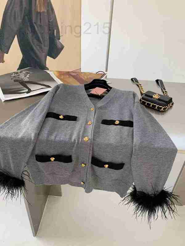 Women' Knits & Tees Designer Version autumn and winter new pocket contrast feather sleeve V-neck knitted cardigan Y4XD, Gray2 
Women' Knits & Tees Designer Version autumn and winter new pocket contrast feather sleeve V-neck knitted cardigan Y4XD, Gray2