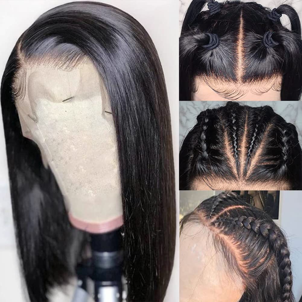10Inch 13X4 Lace Front Wig Glueless Human Hair Pre Plucked Short Bob Wigs For Black Women 180% Density