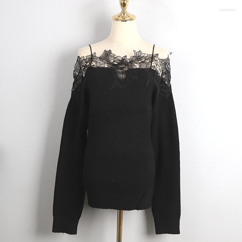 Women's Sweaters Lace Stitching Hollow Sweater 2023 Spring And Summer Fashion Top One-Shoulder Loose Pullover Long-Sleeved, Black
Women's Sweaters Lace Stitching Hollow Sweater 2023 Spring And Summer Fashion Top One-Shoulder Loose Pullover Long-Sleeved, Black