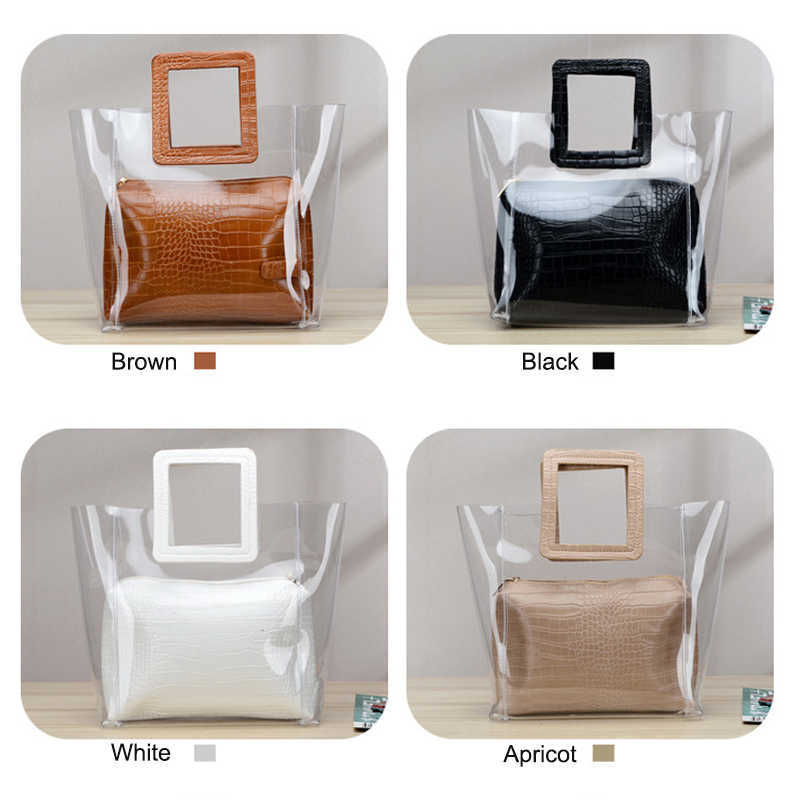 Fashion Transparent Pvc Handbags for Women Alligator Pattern Soft Pu Leather Bag Summer Beach Composite Bags Small Bucket Purses 230214