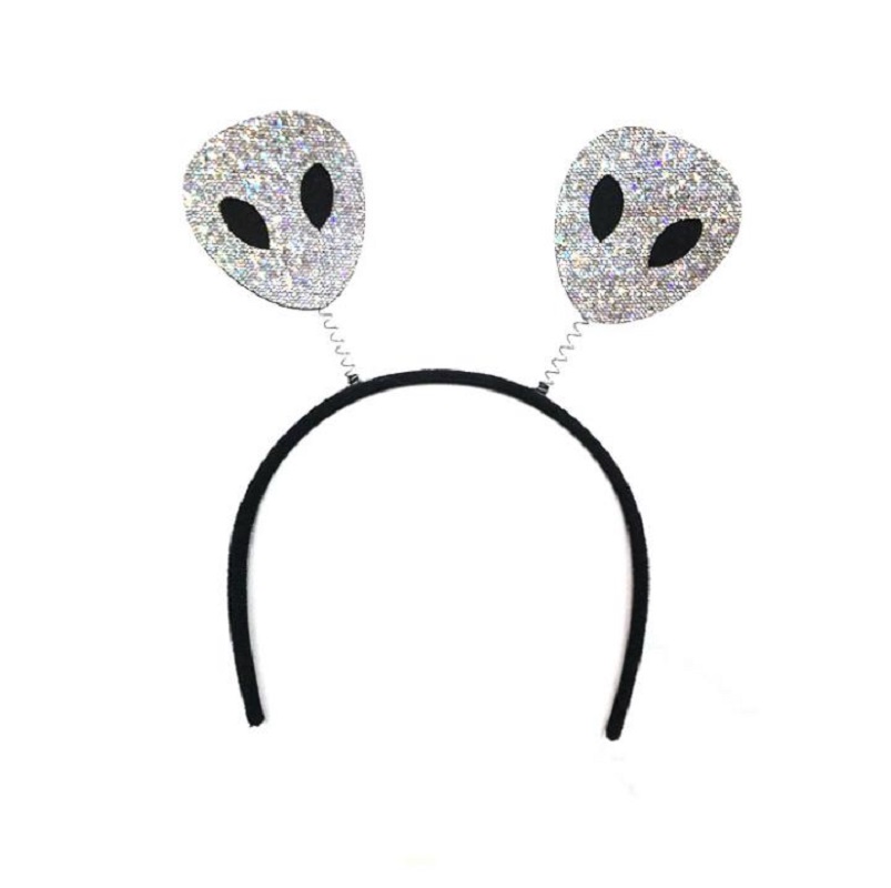 Alien Hairband Wired Ribbon Funny Martian Antennas Glitter Spring Headband Party Cosplay Costume Accessory For Child Adults Silver