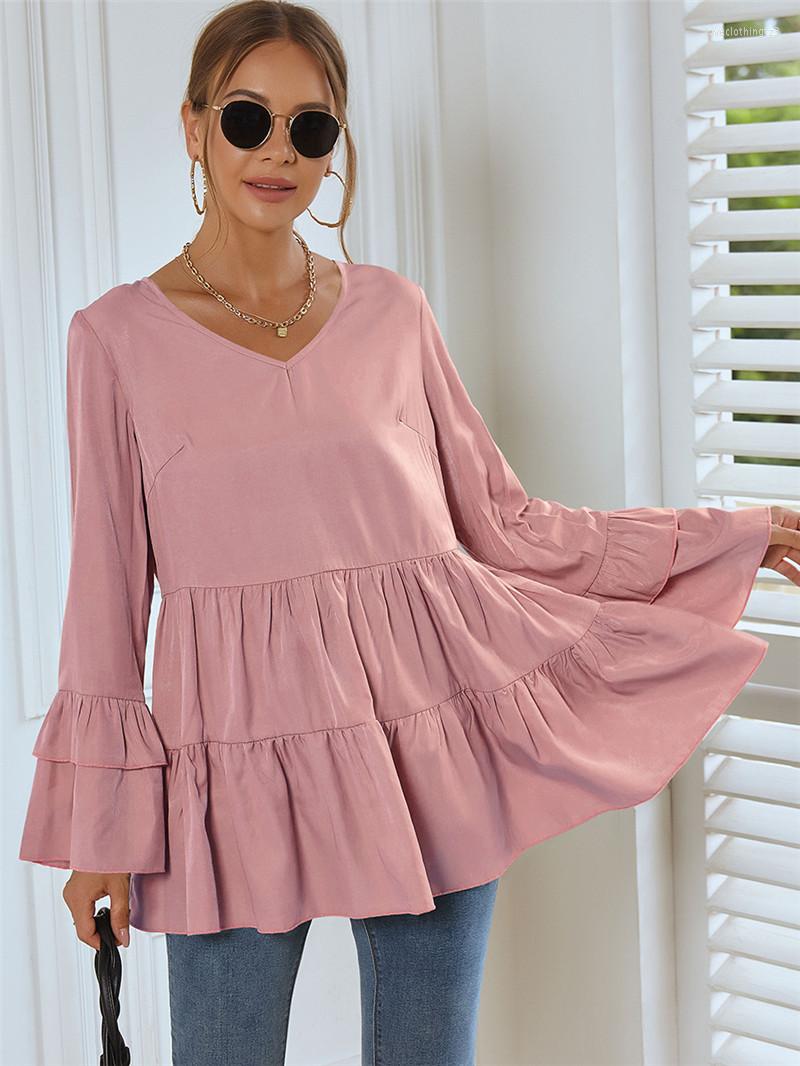 Women' T Shirts Fashion Women Solid Color T-Shirts Patchwork Design Ruffles Decor V-Neck Flare Long Sleeve Autumn Casual Loose PulloversTop, Black
Women' T Shirts Fashion Women Solid Color T-Shirts Patchwork Design Ruffles Decor V-Neck Flare Long Sleeve Autumn Casual Loose PulloversTop, Black