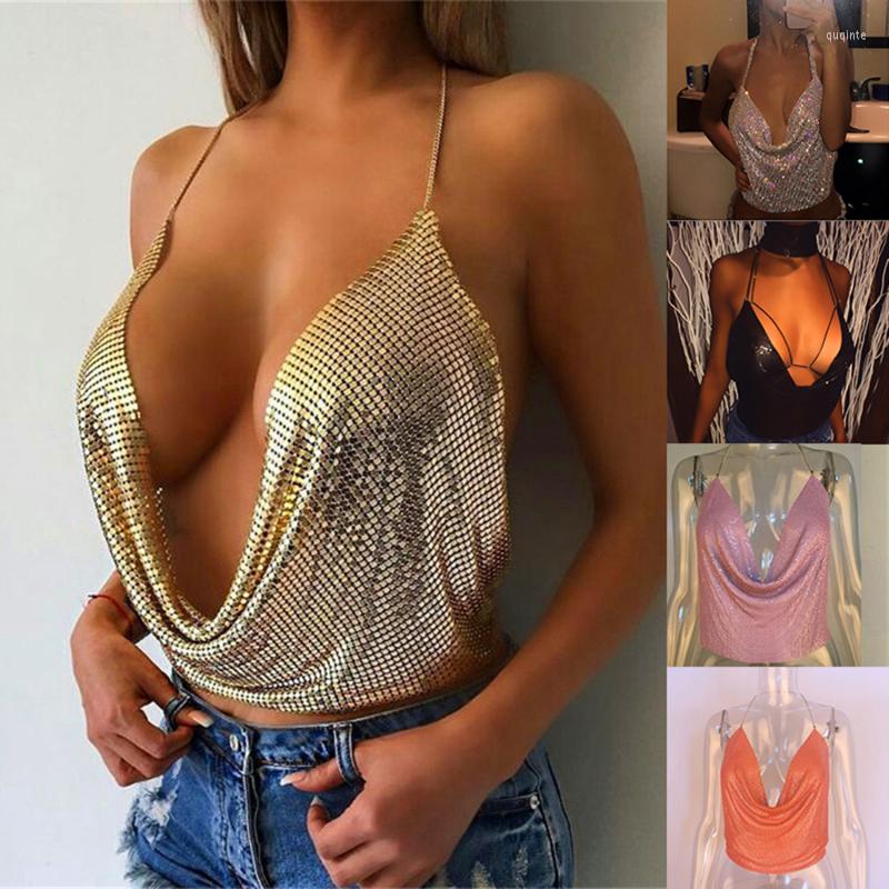 Women's Tanks Summer Women Elegant Sexy Shiny Metal Texture Suspender Top Club Backless Bralette Beach Halter Gold Sequined Tank Camisole 
Women's Tanks Summer Women Elegant Sexy Shiny Metal Texture Suspender Top Club Backless Bralette Beach Halter Gold Sequined Tank Camisole