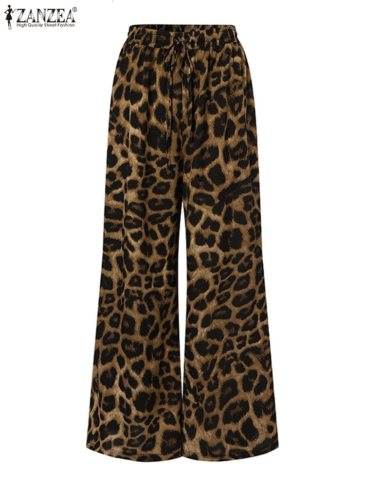 Women's Two Piece Pants Fashion Women Leopard Print Pant Sets ZANZEA Casual Loose Tops and Pant Outfits Autumn Wide Leg Pant Leisure Two Piece Se