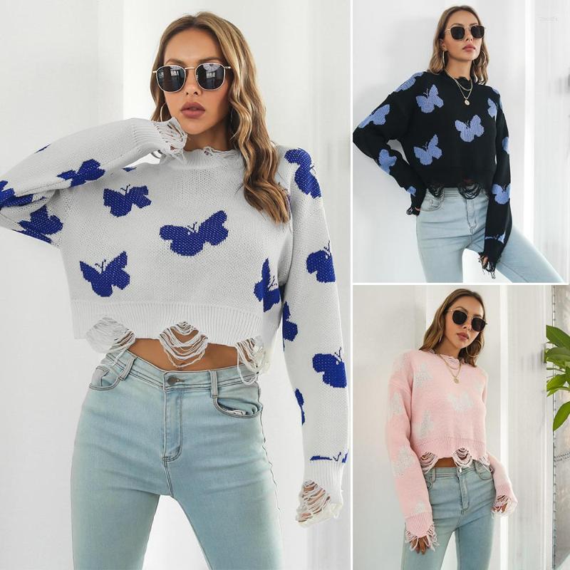 Women' Sweaters Broken Butterfly Jacquard Sweater For Women Autumn And Winter Long Sleeve Short Knitwear, Pink 
Women' Sweaters Broken Butterfly Jacquard Sweater For Women Autumn And Winter Long Sleeve Short Knitwear, Pink