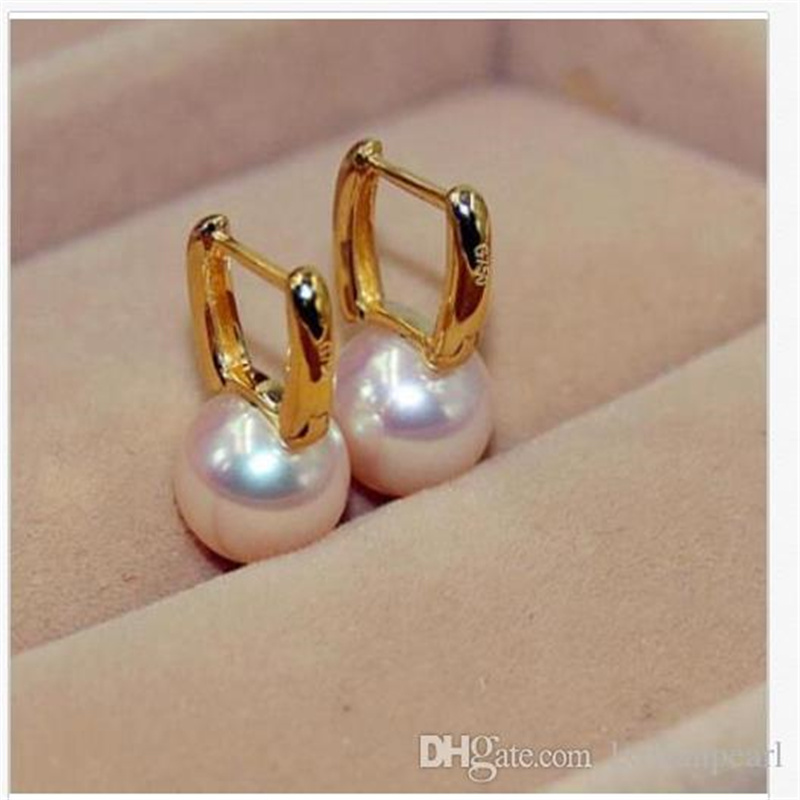 Stud HUGE10-11mm natural south sea genuine gold round white pearl earrings 14k