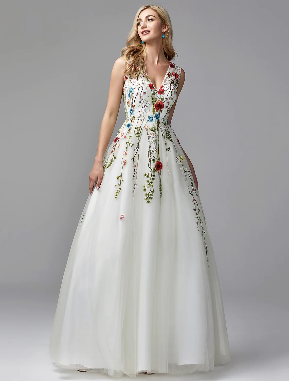 Elegant Engagement Evening Dress Floor Length Sleeveless V Neck Lace Embroidery Women Prom Formal Gown Robe de Soiree 2024 Vestidos