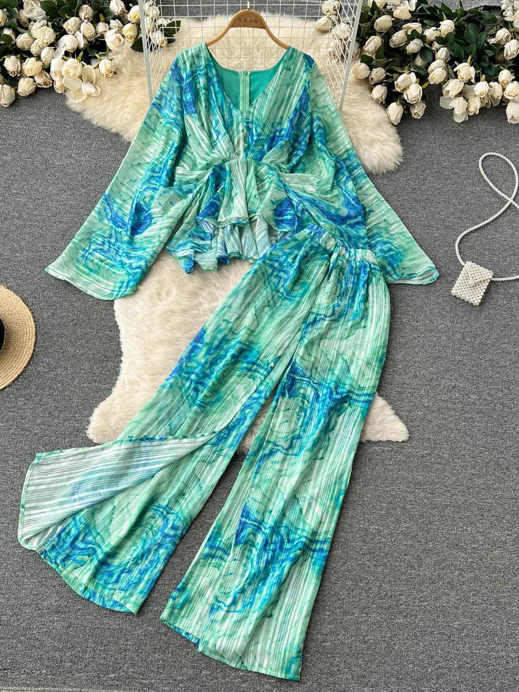 Women's Tracksuits Retro Tie Dye Fairy Suit Irregular Thin V-neck Long Sleeve Top High Waist Wide Leg Pants Two Piece Set D1125W, Yellow
Women's Tracksuits Retro Tie Dye Fairy Suit Irregular Thin V-neck Long Sleeve Top High Waist Wide Leg Pants Two Piece Set D1125W, Yellow