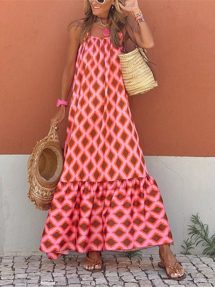 Casual Dresses Vintage Long Women Summer Sleeveless Sexy Off Shoulder Sling Ladies Backless Maxi Boho Robe Femme 230214