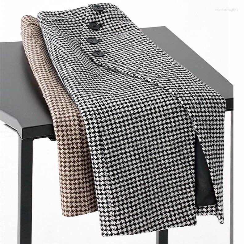 Skirts Autumn Blend Houndstooth Midi Pencil Skirt Buttons Split Brown Plaid Knee, Khaki
Skirts Autumn Blend Houndstooth Midi Pencil Skirt Buttons Split Brown Plaid Knee, Khaki